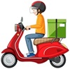 Man riding scooter on white background illustration